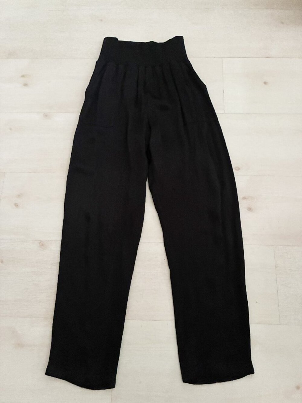 bobi Los Angeles Black Knit Wide Leg Pants Smocked Pull On Rayon Viscose Size S